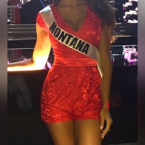 Red Bebe Lace Romper